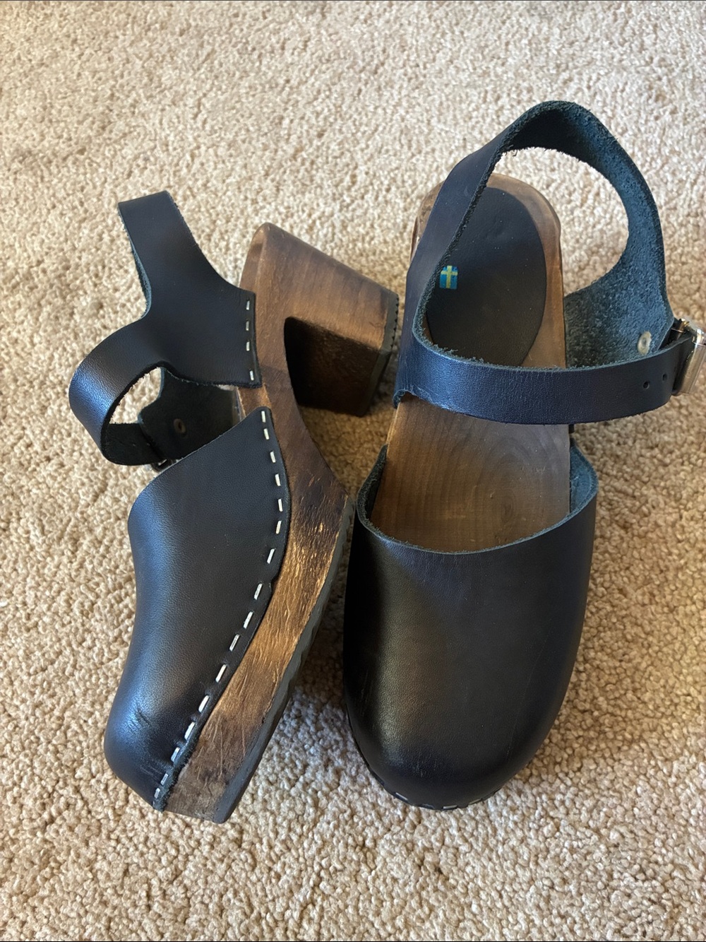 Lotta from Stockholm Black Leather Wooden Clogs size 39